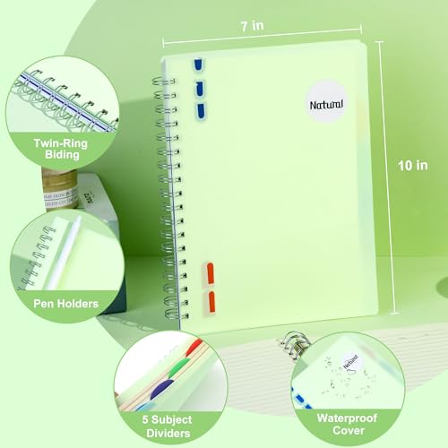 Yoment 5 Subject Notebook with Tabs Dividers B5 Spiral Notebook, 7" X 10" Lined Journal Notebooks for School Office Work, 206 Pages Notebooks for Women Men School Meeting, Pink