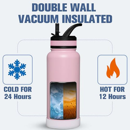 OLDLEY 32 oz Insulated Water Bottle With Straw, Stainless Steel Sports Water Cup Flask with 3 Lids(Straw, Spout and Handle Lid) Double Walled Travel Thermal Canteen Mug,Lavender Mist - color: Lavender Mist, size: 32 Ounces