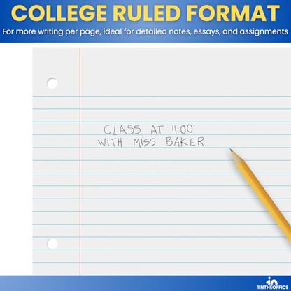 1InTheOffice Loose Leaf Paper College Ruled, Filler Paper, Notebook Paper College Ruled, 8" x 11", 3-Hole Punched, 400 Sheets