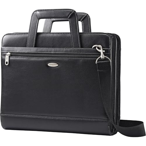 Samsonite® Vinyl 3-Ring Padfolio with Handles and Shoulder Strap, 14" H x 12" W x 3 1/2" D, Black