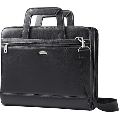 Samsonite® Vinyl 3-Ring Padfolio with Handles and Shoulder Strap, 14" H x 12" W x 3 1/2" D, Black