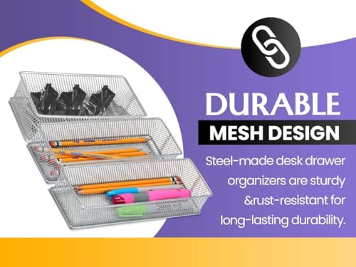 Ybm Home Silver Mesh Drawer Cabinet and or Shelf Organizer Bins, School Supply Holder Office Desktop Organizer Basket 1592s (1, 3x12x2 Inch) - size: 3x12x2 Inch