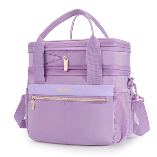 TOURIT Insulated Lunch Box Bag, Double Deck Leakproof Cooler Tote for Work Office Picnic, Expandable Lunch Container, Picnic - color: Purple