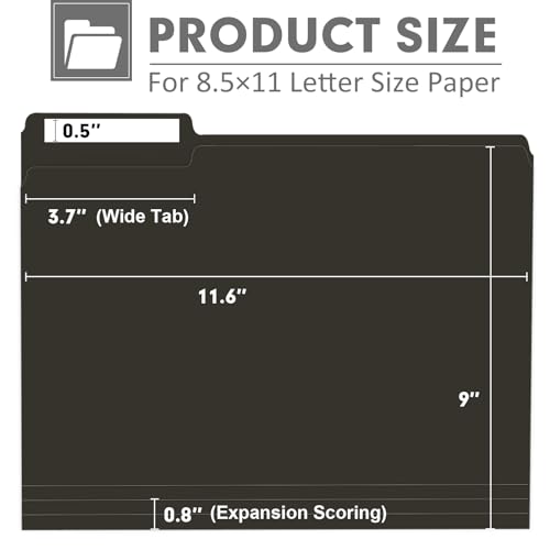 File Folder, PANDRI 120 Pack File Folder, 1/3 Cut Tab, Letter Size, Filing Folder for Office School Business, Black - color: Black