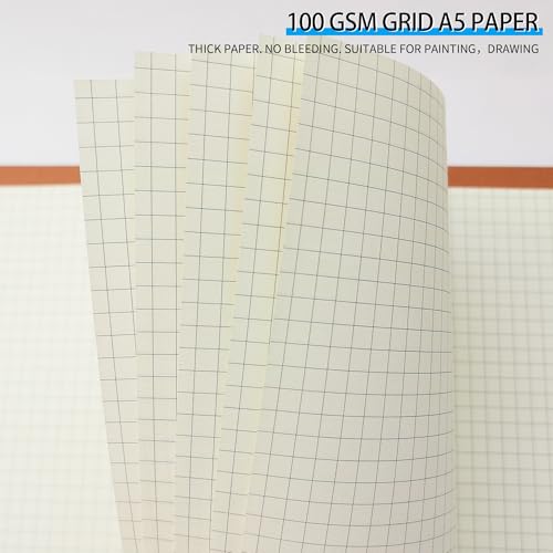 A5 Grid Refill Paper,100GSM A5 Graph Rule Paper/Quad Rule Filler Paper for 6 Ring Refillable Binder/Planner/Diary Journals/Painting, 80 Sheets/160 Pages (Beige-Grid-A5) - size: Beige-Grid-A5