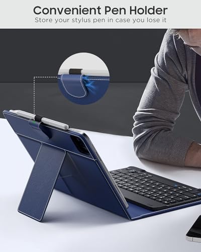 MoKo Universal Tablet Case with QWERTY Keyboard for 9",9.7",10.1",10.2",10.4",10.5",10.9",11" Tablets, with Removable Wireless Bluetooth Keyboard&Pen Holder for iPad, Samsung, Fire, Pixel, Dark Blue - color: Dark Blue