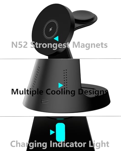 Wireless Charger Compatible with Mag-Safe,3 in 1 Charging Station for iPhone17/16/15/14/13/12 Series, Apple Watch,AirPods,15W Fast Charging (USB-C Adapter Included) - color: Black