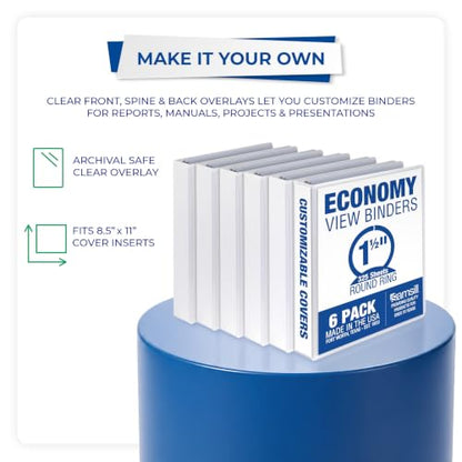 Samsill 1.5 Inch 3 Ring Binders, Economy Round Ring, Clear View Cover, 325 Sheet Capacity - for School, Home, Office - White, 6 Pack - color: White, size: 6-Pack, style: 1.5-Inch