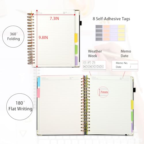 Layway 5 Subject College Ruled Notebook, Hardcover Spiral with Removable Dividers - 8x10 Inch 300 Pages No Bleed Paper for School, College, Work, Students (Black)