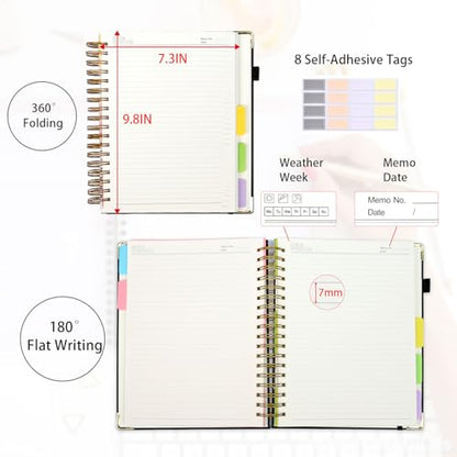 Layway 5 Subject College Ruled Notebook, Hardcover Spiral with Removable Dividers - 8x10 Inch 300 Pages No Bleed Paper for School, College, Work, Students (Black)