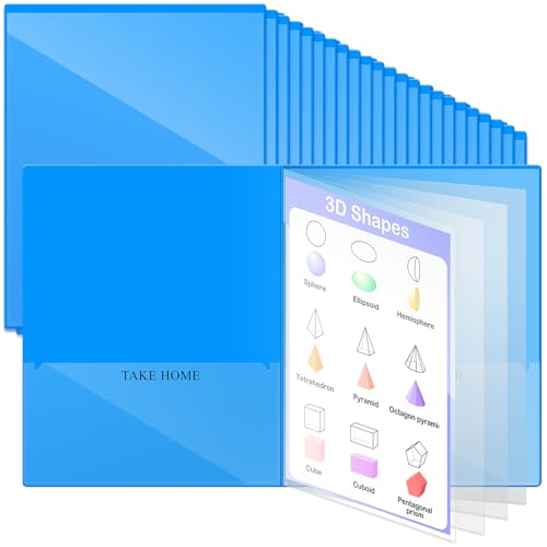 Henoyso 48 Pcs Blue School and Home 2 Pocket Folders with 4 Clear Inner Pockets Plastic Heavy Duty Homework Folders Parent Teacher Communication for Student Home Office Classroom,11 x 9 Inch - color: Blue