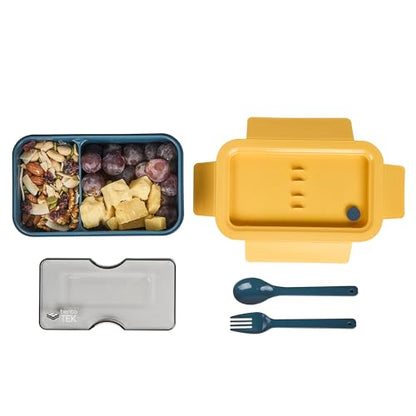 Restaurantware-Bento Tek 28.7 Ounce Bento Boxes, 10 Reusable Lunch Containers - With Fork And Spoon, Does Not Contain BPA, Blue And Yellow Plastic Reusable Lunch Boxes, Microwavable, Dishwashable - size: 10 Count, style: 29 oz - Blue