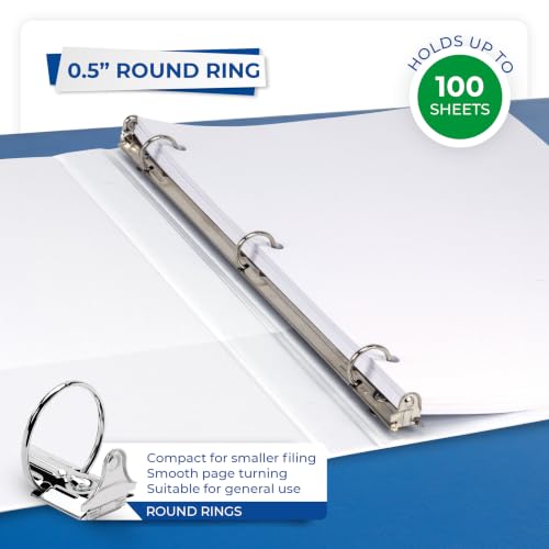 Samsill 0.5 Inch 3 Ring Binder, Economy Round Ring, Clear View Cover, 100 Sheet Capacity - for School, Home, Office - White, 6 Pack - color: White, size: 6-Pack, style: 0.5-Inch