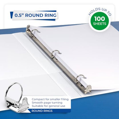 Samsill 0.5 Inch 3 Ring Binder, Economy Round Ring, Clear View Cover, 100 Sheet Capacity - for School, Home, Office - White, 6 Pack - color: White, size: 6-Pack, style: 0.5-Inch
