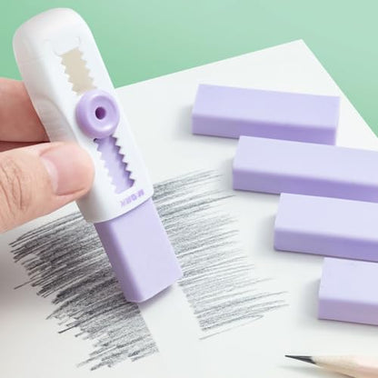 M&G 4+1 Pack Rubber Erasers Sliding Retractable Eraser, Soft Cute Erasers Push Pull Large Pencil Eraser with Plastic Sleeve 4 Refill Eraser for Students Kids, School Office Home Supplies (Purple) - color: Purple