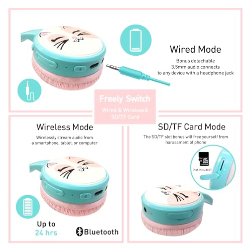 Cat Ear Kids Headphones, Bluetooth Wireless Headphones for Kids, 85dBA Volume Limited, FunShare, Girls Toddlers Children Headset for School/Learning/iPad/Travel - style: Cat Ear