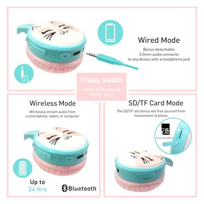 Cat Ear Kids Headphones, Bluetooth Wireless Headphones for Kids, 85dBA Volume Limited, FunShare, Girls Toddlers Children Headset for School/Learning/iPad/Travel - style: Cat Ear