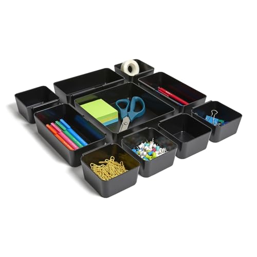 TRU RED Plastic Drawer Organizer, 10‑Compartment, Black – High‑Capacity Desk & Drawer Storage for Office Supplies - style: 1 Pack
