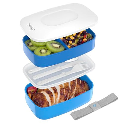 Bentgo Classic Stackable 3-Compartment Adult Bento-Style Lunch Box | Removable Utensil Set and Sealing Strap, BPA-Free, Food Container Ideal for Meal Prep, Work, and On the Go (Blue) - color: Blue