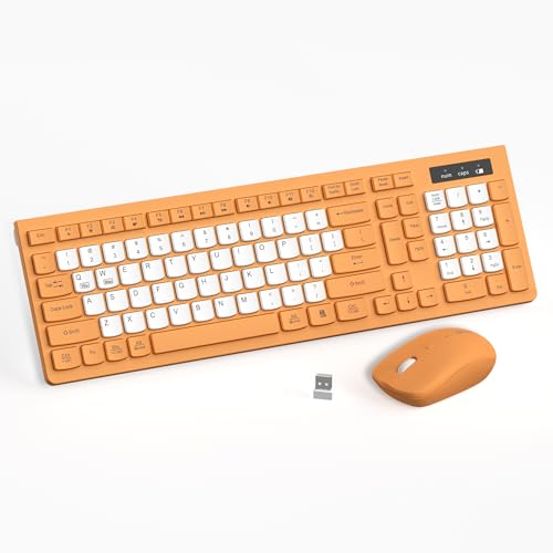 Wireless Keyboard and Mouse Combo, Full-Sized Wireless Keyboard and Adjustable DPI Mouse, 2.4GHz USB Receiver, Keyboard and Mouse for PC, Windows, Desktop, Laptop (Orange-B) - color: Orange-B
