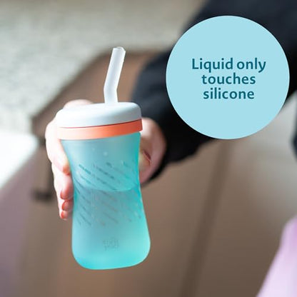 The First Years Silicone Squeeze & Sip Straw Cup - Spill-Proof Toddler Training Cups - Dishwasher Safe - Orange and Blue - 7 oz - 2 Count - Ages 6 Months+ - color: Orange and Blue