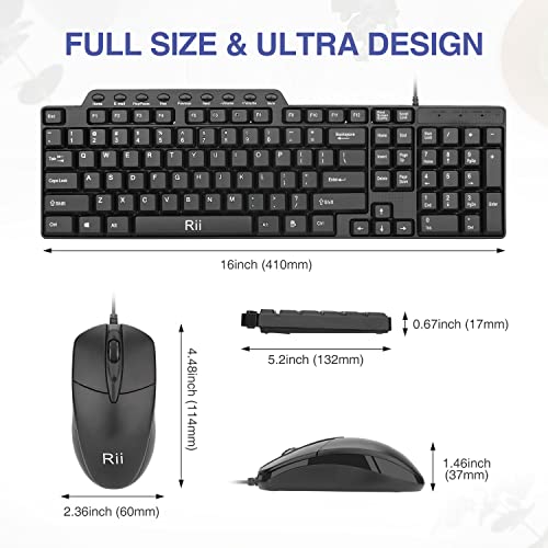 Basic Keyboard and Mouse,Rii RK203 Ultra Full Size Slim USB Basic Wired Mouse and Keyboard Combo Set with Number Pad for Computer,Laptop,PC,Notebook,Windows and School Work(1 Pack) - size: 1 pack