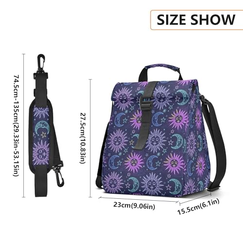 MNSRUU Insulated Lunch Bags Women Men, Moon Sun Stars Portable Reusable Thermal Meal Tote Cooler Bag Organizer, Adjustable Shoulder Strap, Handle - color: Galaxy 126