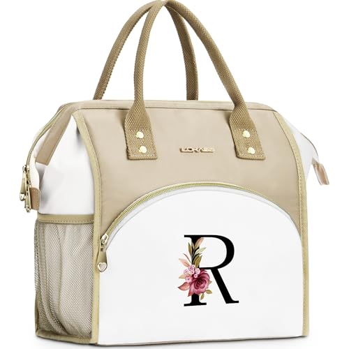 Initial Lunch Bag Women, Cooler Insulated Lunch Bag, Large Adult Leakproof Lunch Box for Picnic Work, Personalized Tote Bag, Birthday Gifts/Mother's Day Gifts, Letter R. - color: R