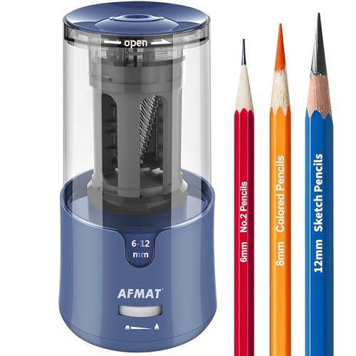 AFMAT Electric Long Point Pencil Sharpener for Artist, Auto Stop & Fast Sharpening, 8-17mm Super Long Point, Artist Pencil Sharpener Plug in for φ6-12mm Charcoal/Drawing/Sketching/Colored Pencils - color: Blue