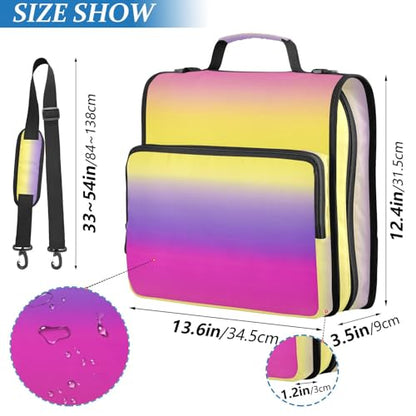 Pink Yellow Gradient Zipper Binder 3 Ring 1.5 Inch School Binder Organizer with Shoulder Strap Handle File Folder Pockets Large Capacity Students Girl Boy Men Office Work - color: Pink Yellow Gradient