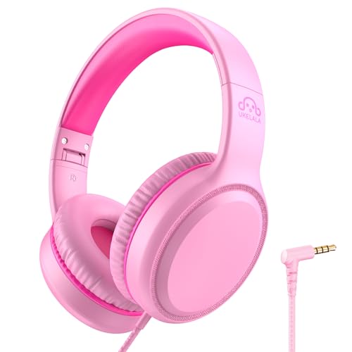 UKELALA Pink Wired Headphones for Boys Portable On Ear Youth Headphones for School Airplane Travel Lightweight Portable Compatible with Pad Computer Laptop for Adults Student Children Girls Kids - color: Pink