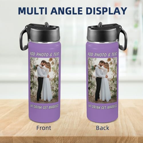 Personalized Photo Water Bottle, Custom Stainless Steel Insulated Sport Water Bottle with Pictures Text, Customized Sport Tumbler Gifts for Men Women Kids Birthday Anniversary Christmas, 18 OZ - color: # design 01 pic