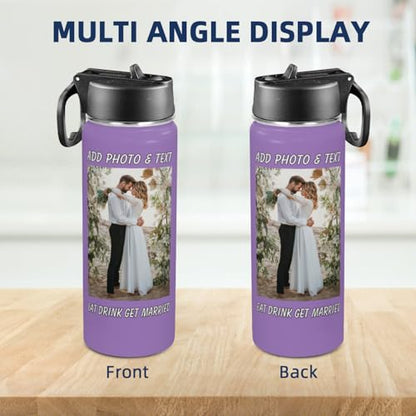 Personalized Photo Water Bottle, Custom Stainless Steel Insulated Sport Water Bottle with Pictures Text, Customized Sport Tumbler Gifts for Men Women Kids Birthday Anniversary Christmas, 18 OZ - color: # design 01 pic