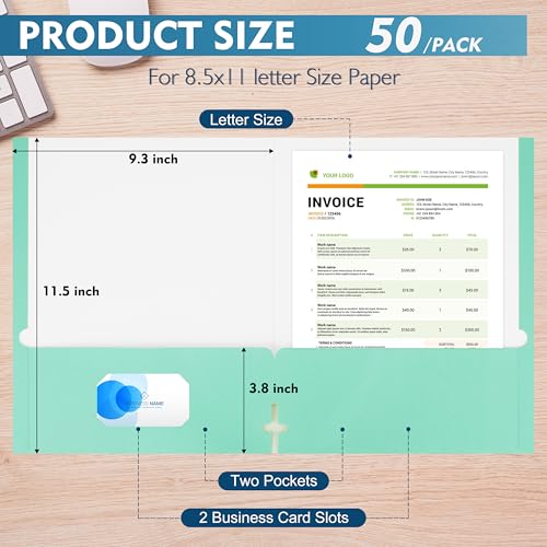 pmybupo 50Pack Ish Green Folders with Pockets,Pastels Colors Folders with Pockets,2-Pocket Folder Bulk,Aesthetic File Folder,Back to School Office Filing Supplies - color: 7464u
