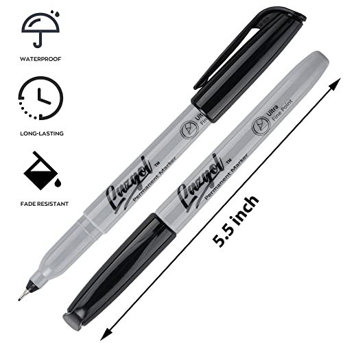 LAZGOL Permanent Markers Bulk, Ultra Fine Point, 60 Pack Black 0.4 mm Permanent Marker set, Felt Tip Pens Works on Plastic, Wood, Stone, Metal and Glass for Doodling, Marking