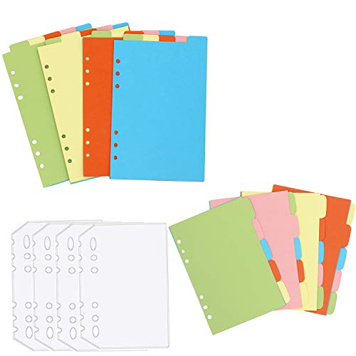 12 Set A5 6 Holes Loose-Leaf Pads Tear-Resistant Index Dividers | Fits Standard A5 Notebooks Binders Durable Colorful Write-On Clear Binders Tags for School Office Home Filing Storage