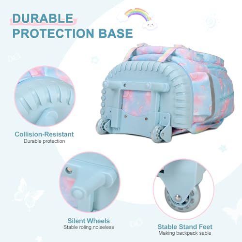 Scothen Rolling Backpack for Girls, 3PCS Roller School Backpacks for Girls with Lunch Bag and Pencil Pouch, Kids Bookbag Schoolbag with Wheels for Teen Girl Kindergarten Elementary Middle School - color: Blue