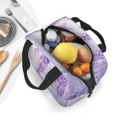 Lunch Bag Lavender Butterfly Light Purple Flower Insulated Lunch Box Reusable Cooler Tote for Adults Student Girl Boy Work Office School Picnic Over 3 Years Old - color: B0365