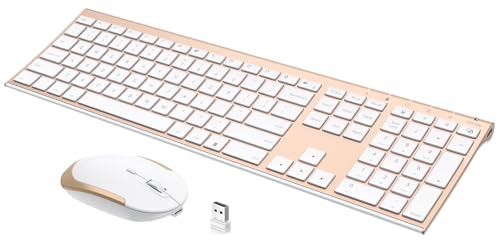 Wireless Keyboard and Mouse, Vssoplor Rechargeable Quiet Full-Size Keyboard and Mouse Combo Set Ultra Slim Design for Laptop, PC, Notebook, Desktop-White and Gold - color: White and Gold