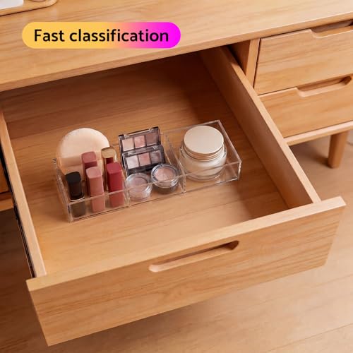 HIIMIEI 3 Section Clear Acrylic Drawer Organizer Tray, Office & Makeup Drawer Organizer (11.8x4.3 inch) - size: 4'' x 12''