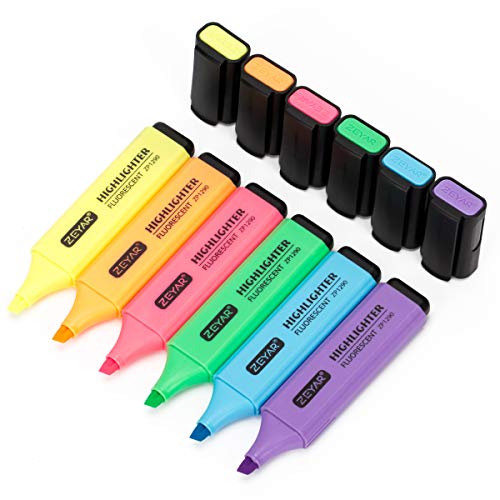 ZEYAR Highlighter, Chisel Tip Marker Pen, AP Certified, Assorted Colors, Water Based, Quick Dry (6 Candy Colors) - color: 6 Candy Colors