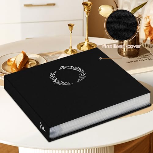 Lanpn Photo Album Scrapbook 12x12, Linen Cover Wreath Design Top Load 3 Ring Folder Binder Photobook Photo Book 12 x 12 inch with 30 Plastic Sleeves 60 Pages Black - color: Black, size: 12x12"