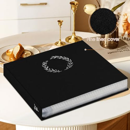 Lanpn Photo Album Scrapbook 12x12, Linen Cover Wreath Design Top Load 3 Ring Folder Binder Photobook Photo Book 12 x 12 inch with 30 Plastic Sleeves 60 Pages Black - color: Black, size: 12x12"