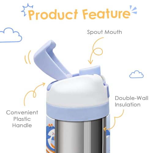 Shark Kids Insulated Stainless Steel Water Bottle 16 Oz, Travel Tumbler for School, Sports for Boys, Girls, Birthday, Back To School - color: Shark