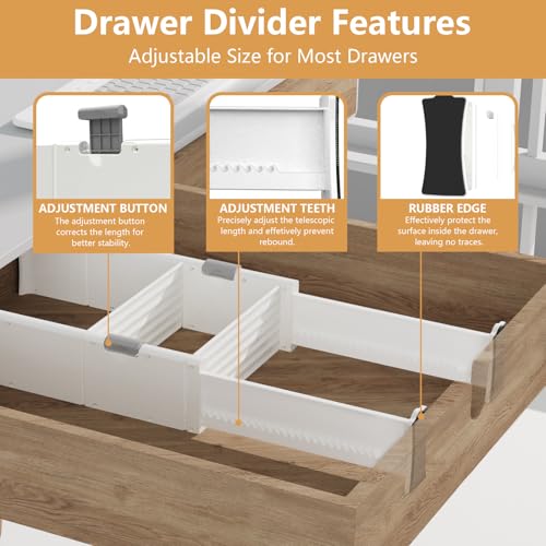 KABUM Upgrade Adjustable Drawer Divider Organizer Clothes Dresser Organizer,Expandable Organization for Home, Office,2.8" High Expandable from 11.7" to 18.5",4 Dividers with 6 Long and 2 Short Inserts