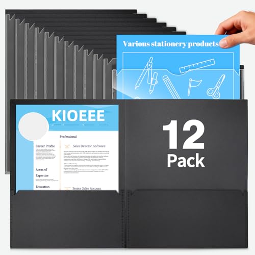 Black 2 Pockets Folders with Clear Front Pocket (12 Pack), Heavy Duty Letter Size Plastic Folders for School and Office，Fit Letter Size Paper - size: 12 Pack, style: Heavy Duty 2 Pockets&Clear Front Cover