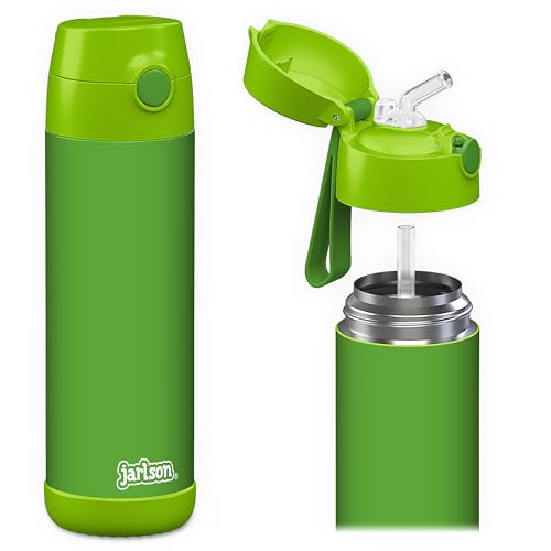 Jarlson® Kids Water Bottle CHARLI [18OZ] - Stainless Steel Thermo Bottle with Straw - Insulated, Spill Proof Waterbottle for School & Sports - Thermo Tumbler for Boys & Girls (Green) - color: Green 'Neo', size: 18 Ounces