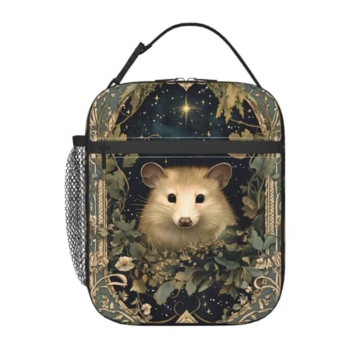 Vintage Possum Lunch Box for Kids,Retro Opossum Insulated Bag for Student,Enchanting Nighttime Floral Frame Thermal Insulation Cooler Tote Bags for School Work Picnic Camping Outdoor Gifts - color: Opossum