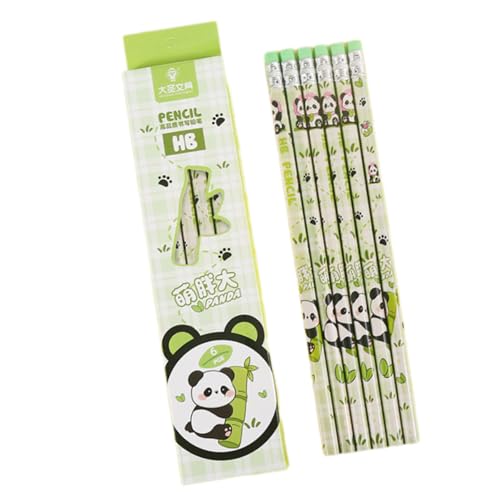6PCS Wood Pencil Cartoon Pencils Drawing for Class Reward Drawing Sketching School Supplies Ergonomic Hexagonal - color: Panda