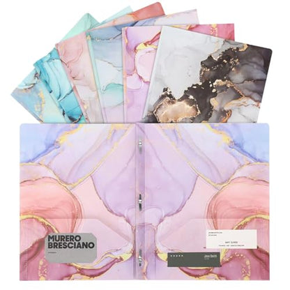 Ddaowanx Folders with Pockets and Prongs, 6 Pack 2 Pocket 3 Prong Cute Marble Style Folder,Plastic Folders for Documents Back to School Supplies(6)